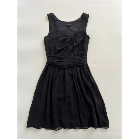 THEORY Emmalee Georgette Twist Front Black Chiffon Ruched Dress Womens Size 0 - Picture 1 of 12